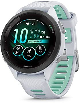 Garmin Forerunner 265S Running Smartwatch, Colorful AMOLED Display, Training Metrics and Recovery Insights, Whitestone and Neo Tropic