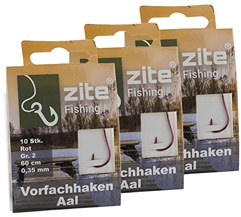 Zite Fishing Aal-Haken Gebunden 30 Stück – Monofile Vorfachschnur Aal-Angeln mit Angelhaken Rot Gr.2 – Angelschnur mit Angelhaken