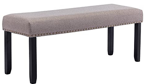 Duhome Sitzbank Flur, Gepolstert Polsterbank mit Leinenbezug Schminkbank Bettbank Fußhocker mit Holzbeine für Esszimmer Wohnzimmer Schlafzimmer, Khaki