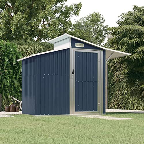 JUNZAI Geräteschuppen, Gartenhaus, Fahrradunterstand, Gartenhütte, Schuppen Garten, Gartenhäuser, Lagerschuppen, Anthrazit 270x130x208,5 cm Verzinkter Stahl