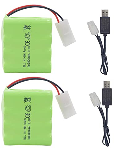 ZYGY 2PCS AA 9.6V 2800mah RC Akku mit Tiangong Stecker NI-MH Batterie mit USB Ladekabel passend für Fernbedienung Spielzeug, Tanks, Flache Platten, Sattelanhänger, LKW, RC Autos
