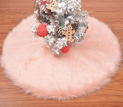 tiosggd Mini gonna per albero di Natale in finta pelliccia rosa cipria, 38 cm, piccola decorazione natalizia pelosa rosa, ornamenti per albero di Natale sottile da tavolo