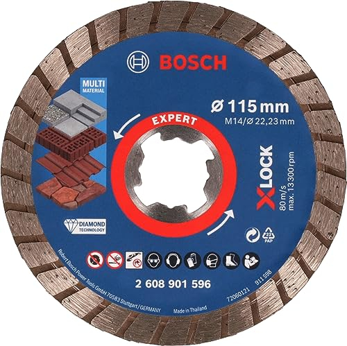 Bosch 1x EXPERT MultiMaterial X-LOCK Turbo Diamanttrennscheiben (für Beton, Ziegelstein, Ø 115 mm, Professional Zubehör Kleiner Winkelschleifer)
