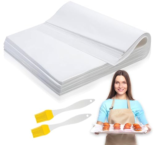 EIRAZ® Pack of 80 (20x30 cm) Baking Paper Sheets- Non-Stick Parchment Paper for Baking, Cooking, and Roasting - Ideal for Baking Pans and Cookie Sheets with 1 Oil Brush