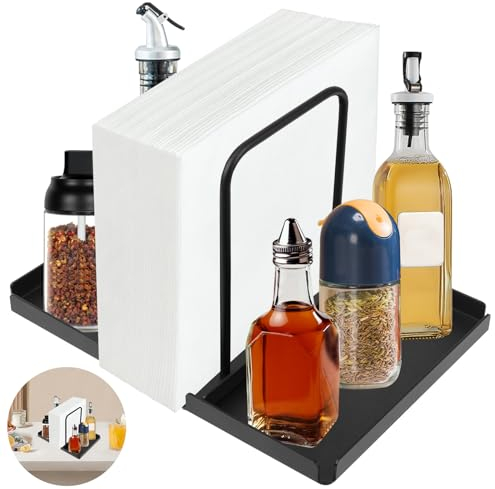 Porte-serviettes de Table Moderne, Distributeur de Serviettes en Métal avec Porte-épices Porte-serviettes de Cuisine Porte-serviettes en Papier en Métal pour Tables, Cuisines, Restaurants (Noir)