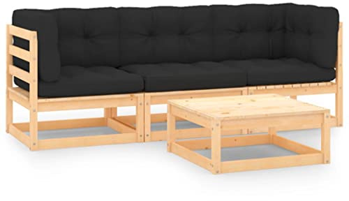 ZQQLVOO Lounge Sessel Terrassenmöbel Terassenmöbel Außen4-tlg. Garten-Lounge-Set mit Kissen Kiefer Massivholz