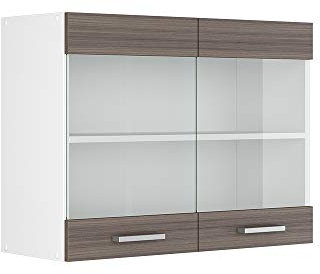 Vicco Hängeschrank R-Line, Wandhängeschrank, Grau/Weiß, 80 cm mit Glastüren