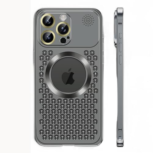 Losin for iPhone 14 Pro Max Magnetic Case Heat Dissipation Cooling Phone Case Compatible with MagSafe Full Camera Lens Protector Metal Aluminum Alloy Shockproof Case for Men Women, Black