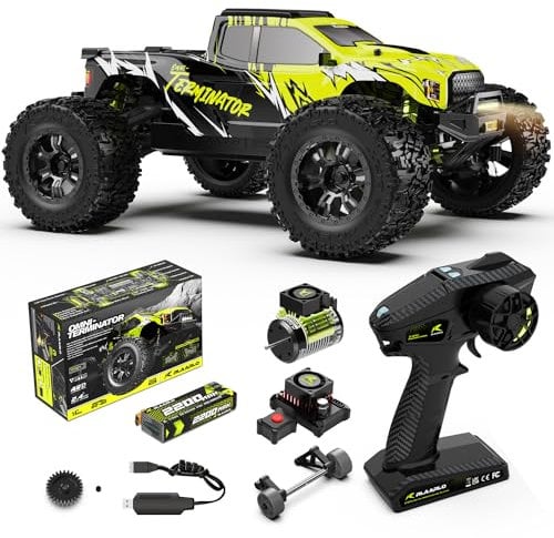 AMORIL 1/10 RTR bürstenlose schnelle RC-Autos für Erwachsene, max. 50 mph Hobby-Elektro-Offroad-Monstertruck, wasserdichtes Hochgeschwindigkeits-RC-Auto, 4WD-Fernsteuerungsauto mit 3S Lipo, Grün