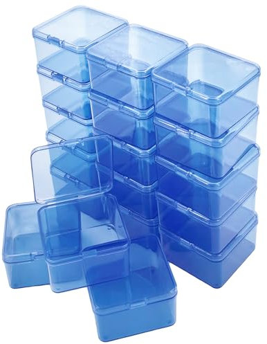 Goodma 18 Pieces Square Empty Mini Plastic Organizer Storage Box Containers with Hinged Lids for Small Items and Other Craft Projects (Blue, 65 x 65 x 35 mm)