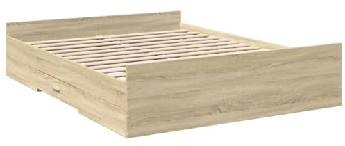vidaXL Bettgestell, Bett mit Schubladen, Bettrahmen mit Sperrholzlatten, Doppelbett für Schlafzimmer, Schubladenbett, Sonoma-Eiche 140x200cm Holzwerkstoff