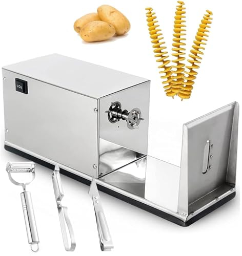 Affettatrice Di Patate | Affettatrice A Spirale Elettrica Per Patate Tornado Con 100 Spiedini Bambù/3 Utensili Per Sbucciare - Tagliapatate Automatico Attorcigliato Acciaio Inossidabile,Silver