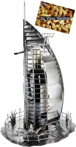 BRUBAKER Weinflaschenhalter Dubai Burj al Arab - Metall Flaschenhalter Luxus Hotel - Wein Geschenk für Architekten und Urlauber - Flaschenständer Skulptur inklusive Geschenkkarte