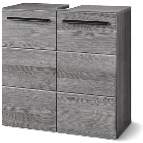 Stella Trading Silver Badezimmer Waschbeckenunterschrank in Rauchsilber FSC-Zertifiziert - Bad Unterschrank Badezimmerschrank mit viel Stauraum - 60 x 62 x 30 cm (B/H/T)
