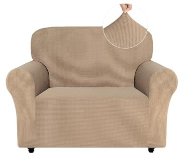Easy-Going Stretch Sesselbezug, Rutschfester Sofa Überzug für Hund Katze, Stilvoller Jacquard Couch Überzug Bezug, Küchensofa Couch Cover, 1 Stück Sesselhusse Sesselschoner mit Armlehnen, Kamel