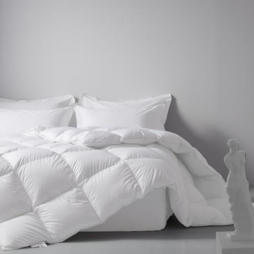 Double Heavyweight Bed Duvet, Luxury White Goose Feather & Down Duvet/Quilt, 12 Tog with 100% Cotton Shell, Machine Washable Hotel Quality 200x200cm Quilt with 8 Corner Tabs