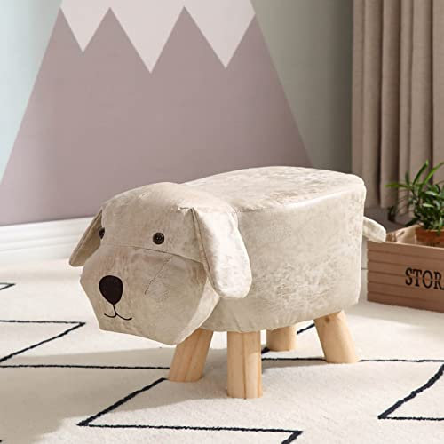 Leapiture Taburete para niños, taburetes Bajos de Madera para niños, Taburete de Cocina, Taburete Acolchado, Taburete pequeño con Forma de Perro, Taburete Decorativo para el (Beige)