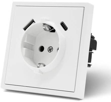 MVAVA Steckdose mit USB C EU-Standard, 1 Fach Unterputz Steckdose, Einfache Installation, 80mm × 80mm Steckdosen, 3-Draht Erforderlich, Weiß