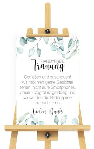 younikat Hochzeit Tafel Handyfreie Trauung I 30 x 40 cm I Hochzeitsschild Handy Fotos verboten I Eukalyptus I dv1502