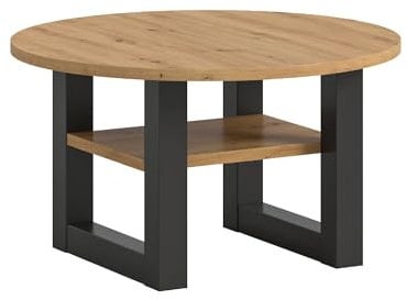 xonox.home Tisch Seattle Couchtisch Wohnzimmertisch Tisch Wohnzimmer Sofatisch in Fußgestell grau Nb. Tischplatte Artisan Eiche Nb., ca.75x42x75 cm rund mit Ablage