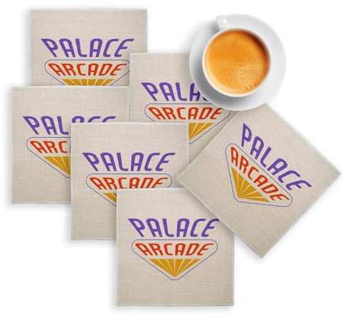 sous Verre en Lin - Palace Arcade Geek Jeux Video Serie Film 80's - Lot de 6 (100 x 100 mm)