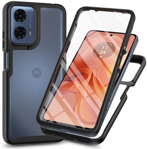 Bnvdfre für Motorola Moto G35 5G Hülle mit eingebautem Displayschutz Stoßfest Schutzhülle 360 Grad vollschutz Rugged Schutzhülle TPU Case Handyhülle für Motorola G35 5G - Schwarz