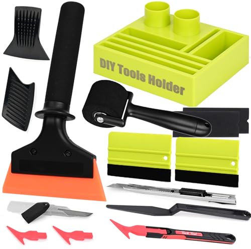 EHDIS Vinyl Wrap Tool Window Tinting Kit with DIY Tool Storage Holder,Car Wrapping Sponge Roller,Micro Wrap Stick, Tint Squeegee,Plastic Scraper,Film Cutter