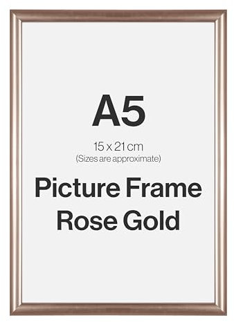 Modern Rose Gold A5 Photo Frame for A5 (15 x 21cm) Photos or Pictures, Plexi Glass, Freestanding or Wall Mounted Landscape or Portrait