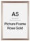 Modern Rose Gold A5 Photo Frame for A5 (15 x 21cm) Photos or Pictures, Plexi Glass, Freestanding or Wall Mounted Landscape or Portrait