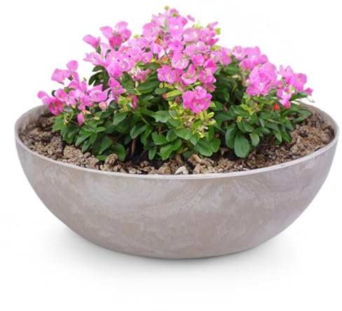 matches21 Pflanzschale für draußen - große Vintage Dekoschale Sand beige marmoriert als Blumentopf Pflanztopf - Schale in 37 x 10,5 cm als Garten Vogeltränke Balkon-Deko oder Friedhof Grabschale