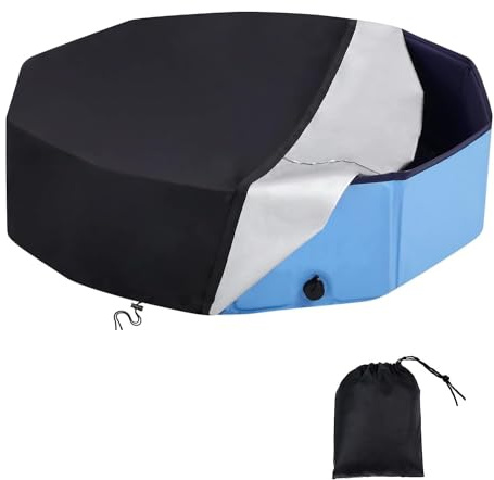 121,9 cm große Poolabdeckung für Hunde und Haustiere, rund, faltbar, mit Kordelzug-Design, für universelle Kinder- und Haustier-Badewanne im Freien, wasserdicht und staubdicht, Anti-UV