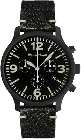 Aristo Messerschmitt Chronograph ME-3H205M-PVD – Präzision & Eleganz in Schwarz - Ø 42 mm – Mineralglas - Lederband schwarz - Schweizer Ronda Chronographen Quarzwerk 5030.D – Made in Germany