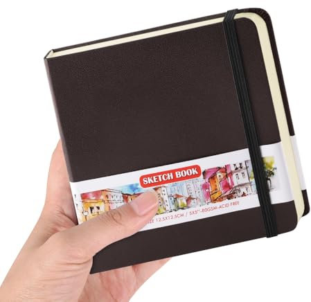Quadratische Notizbücher, 12,7 x 12,7 cm, 80 g/m², 100 Blatt/200 Seiten, blanko, Skizzenbücher, Reisetagebuch, Taschenbuch, Notizplaner, PU-Ledereinband, Dunkelbraun