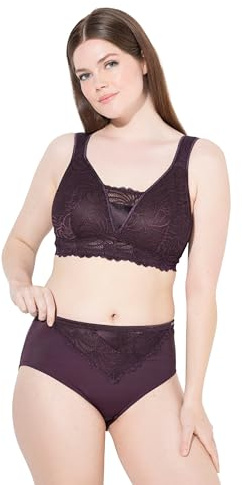 Ulla Popken Damen große Größen Übergrößen Plus Size Midislip, Spitze, Mikrofaser traubenrot 46+ 811602844-46+