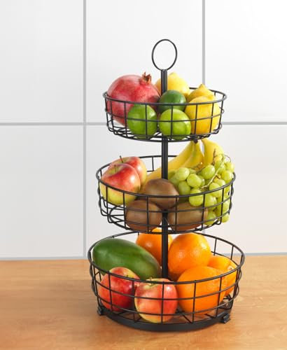 Multi-Korb-Etagère mit 3 Etagen, Offenes Etagère aus stabilem, Pulverbeschichtetem Metall, 28 x 49 x 28 cm