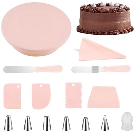Yudobliss Tortenplatte Drehbar, 14 Torten Zubehör Set, Kuchen Drehteller, Cake Decorating Turntable mit Kuchenschabern, mit Tortenspachtel, Spachtel, Tortenlaminierbeutel und Laminierkopf