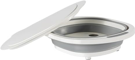 Planche à découper de camping, planche de coupe de voyage pliable, panier multifonction avec égouttoir 9 litres couvercle pour évier fruits riz barbecue restaurant camping