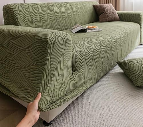 YHXAIQ Elastischer Alles inklusive Sofaschoner, Polarfleece Couch Cover mit Überzug, Rutschfester Universeller Sofabezug für 2/3/4-Sitzer(Green,190-230 cm)