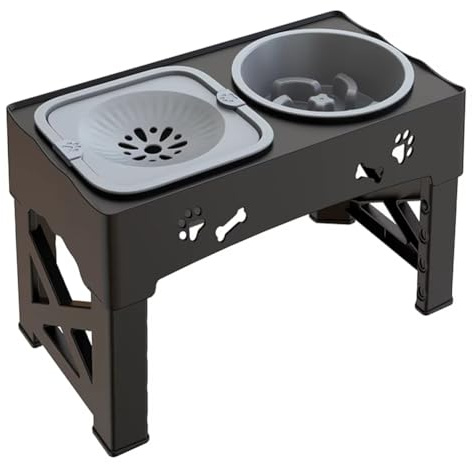Correa Pet Feeder Slow Feed Bowls Double Bowls Foldable with 5 Adjustable Height Suitable for Pets of Different Heights