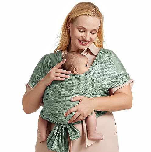 Momcozy Fular portabebés recién nacidos ajustable con malla de aire refrescante, fácil de llevar, hasta niños pequeños (3,6-15,8 kg), adecuado para cintura de 76,2 a 119,4 cm