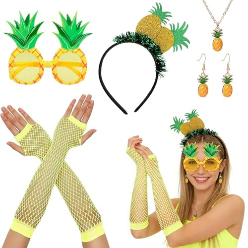 Forbabe 6 Stück Ananas Kostüm Zubehör Set mit Ananas Haarreif Ananas Brille