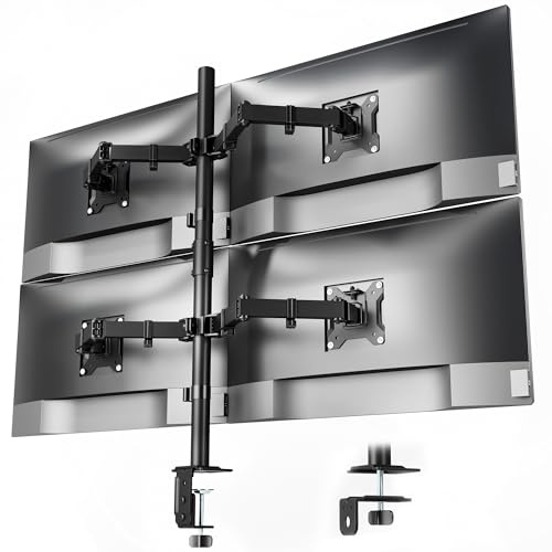 monTEK Stable Quad Monitor Stand Mount for 4 Screens up to 17”-32” Screen | Fully Adjustable Desk Mount with 10KG Capacity Each Arm, Monitor Arm with C Clamp and Grommet Base, VESA 75x75mm/100x100mm