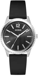 Guess CHIP Herren Armbanduhr, Quarz Analog, Edelstahl, 40mm, Silikonarmband, Schwarz, 5 bar, Zifferblattfarbe: Schwarz, GW1063G1