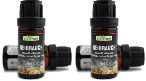 Weihrauchöl, 10 ml, 100% naturrein, Indischer Weihrauch, Boswellia Serrata, Massageöl, Duftöl (Packung mit 2)