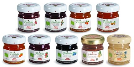 Rigoni di Asiago - Marmellate BIOLOGICHE Monodose Assortite in 7 gusti, fiordifrutta + 2gusti MieleBio + Nocciolata. 28 pezzi x gr. 25 Ognuno. Barattolini di Vetro Monoporzione.