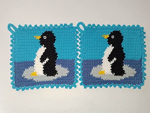 Storchenlädchen 1 Paar Topflappen Pinguin, gehäkelt Handarbeit Tier Tiere Pinguine