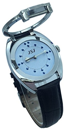 VISIONU Blindenuhr taktile Armbanduhr für Sehbehinderte,Blinde oder ältere Menschen Blau Zifferblatt mit Lederarmband
