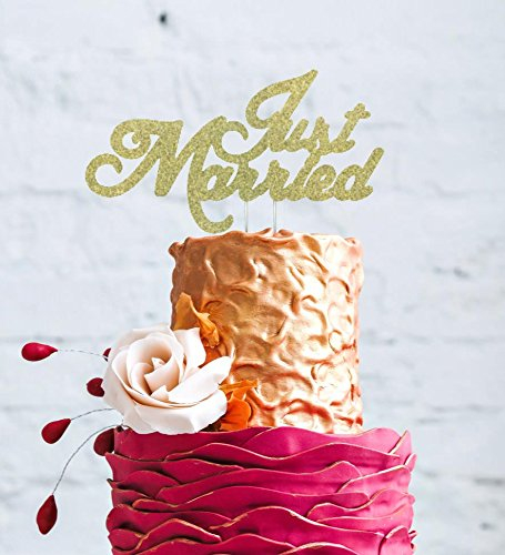 Just Married Cake Topper - Wedding Cake Topper - Glitter Gold