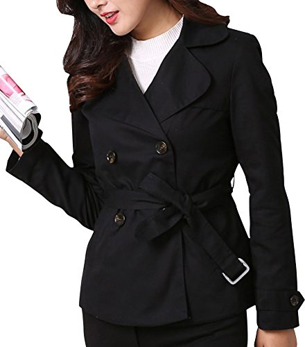 MISSMAO Damen Elegant Klassischer Doppel-Breasted Trenchcoat Kurzmantel Winter Jacke Elegante Mantel mit Gürtel Schwarz S