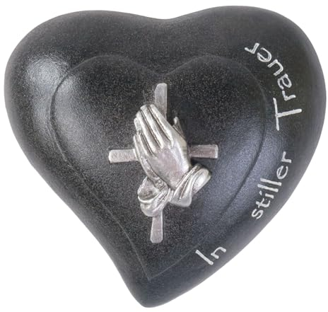 BURI Spruchstein Herz 10,5x10cm Grabschmuck Grabdeko Gedenkstein Dekoherz Trauerherz, Variante:In Stiller Trauer